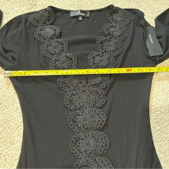 Lulu’s Come Back To You Black Lace Long Sleeve Ribbed Bodysuit Size XS NWT - Picture 9 of 10